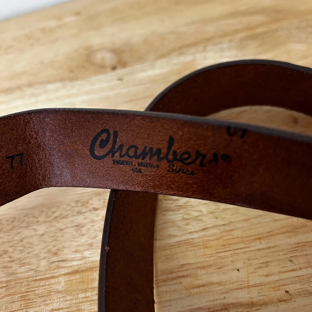Vintage Anglers dream Bass fisherman genuine Chambers Brown Leather Belt‎